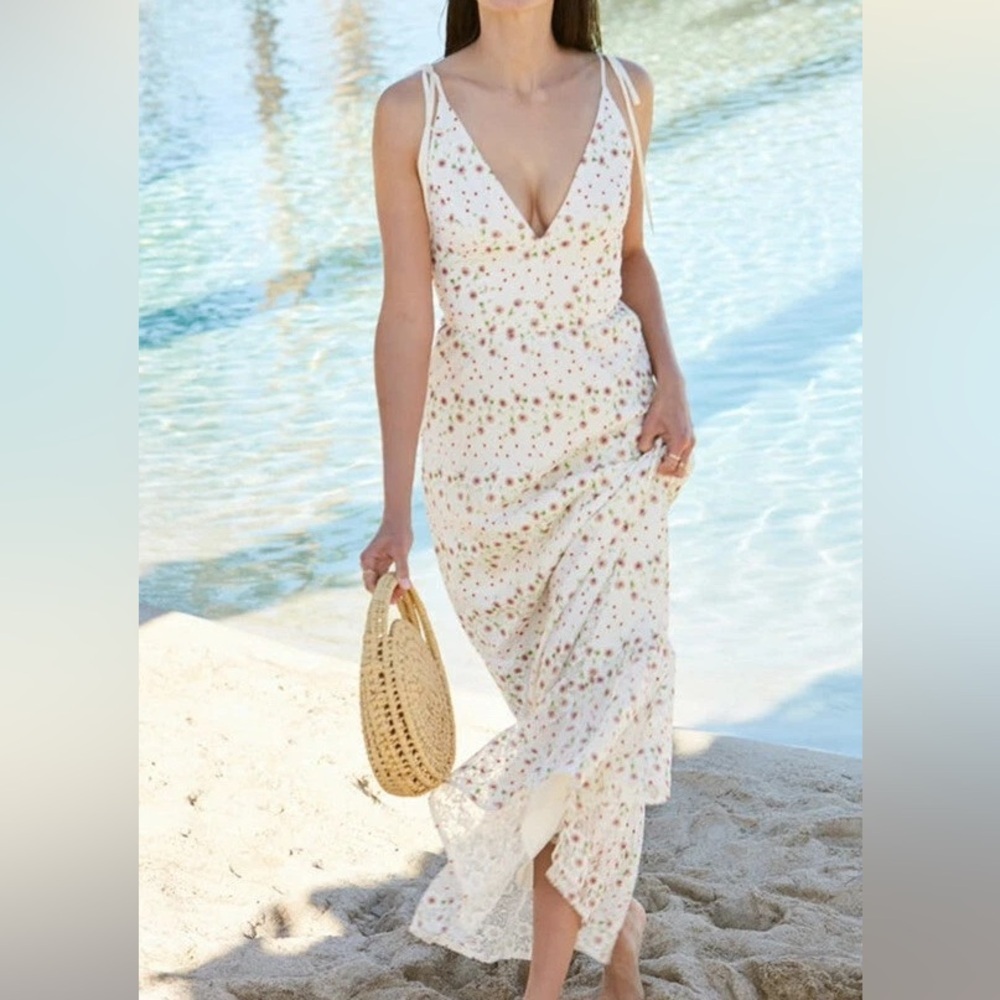 Dress The Population Sunny Embroidered Floral Tie Shoulder Dress